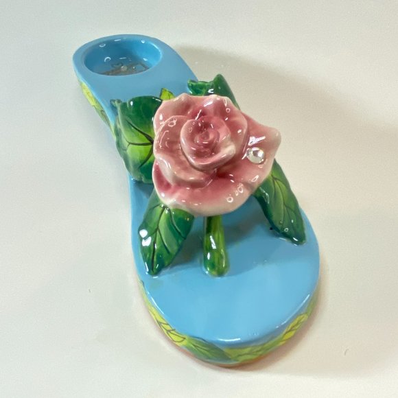 Ceramic Tea Light Candle Holder Summer Sandal Flower Bling - Picture 4 of 9